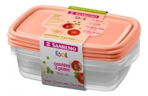 Conjunto 3 Potes Herméticos Mantimento Freezer Sanremo 785ml
