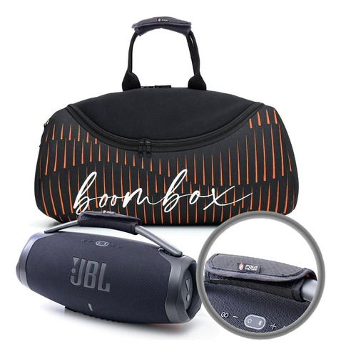 Kit Bolsa Case Para Jbl Boombox 3 + Protetor De Alça E Ombro Cor Preto/laranja