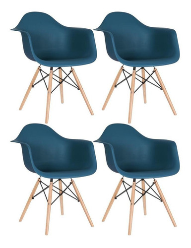 4  Cadeiras Charles Eames Wood Daw  Com Braços Cores