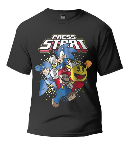 Playera Press Start Sonic Mario Pacman Megaman Nintendo Sega