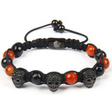 Pulsera Brazalete Tripe Calavera Zirconias Negras + Bolsa