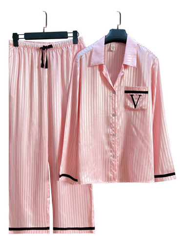 Conjunto De Pijama Para Mujer De Seda Satinada Con Puntos Re