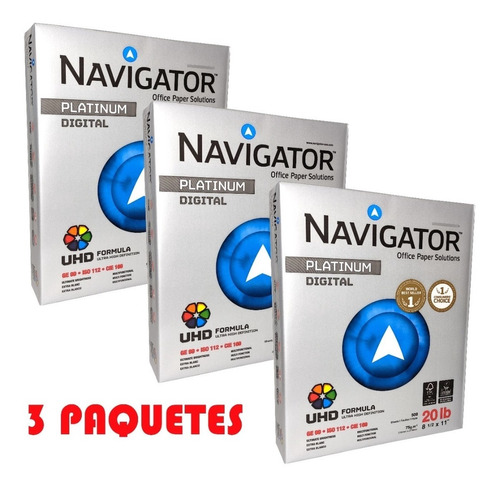Hojas Blancas Carta Navigator Platinum 3 Paquetes 500 Hojas