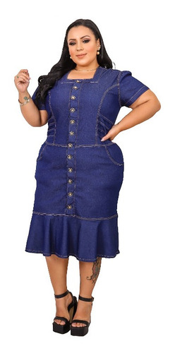 Vestido Jeans Leve Evangélico Plus Size Chemise Midi April