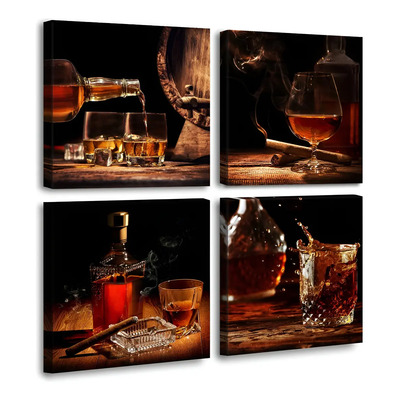 4 Cuadros Decorativos Wiskey Vasos Oficina Arte Moderno Vintage