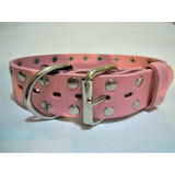 Collar  Rosa P/ Perro 100% Cuero C/ Remaches Tachas Niquel