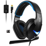 Headset Sades Wand Gamer Usb 7.1 Fone De Ouvido 2 Modos Preto Led Azul