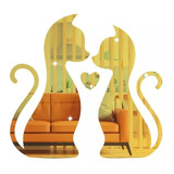  Acrílico Espelhado Decorativo Casal Gatos Coração Dourado
