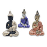 Trio Mini Buda Tailandês Rezando Orando Estatueta Color 6 Cm