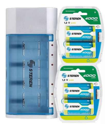 Cargador + 4 Pilas Tamaño O Tipo D 5000 Mah Re Cargables