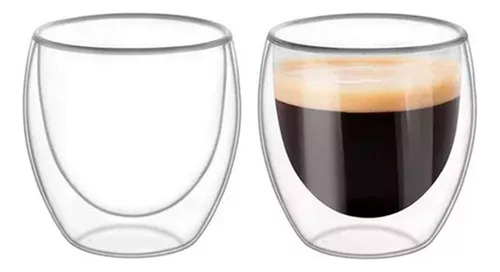 Set X2 Vasos Tazas Vidrio Doble Pared Hudson 80ml Cafe