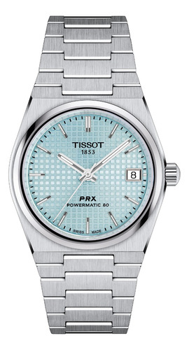 Reloj Tissot Prx Powermatic 80 Azul Claro Color De La Correa Plateado Color Del Bisel Plateado