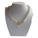 Collar Cadena Con Perlas Cultivada Enchape De Oro 18k Y Cris