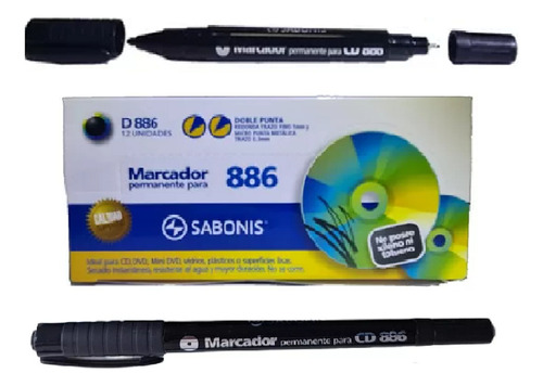 Marcador Para Cd Sabonis D886 Permanente 2 Puntas 12 Pcs