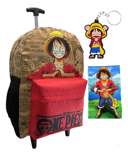 Mochila Rodinha Juvenil Infantil One Piece Toalha E Chaveiro