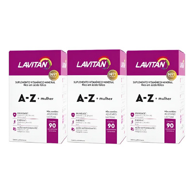 Kit 3 Cxs Lavitan A-z Mulher 90cp (kit C\u002F270 Cps) Cimed Sabor Sem Sabor | MercadoLivre