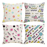 4 Fundas De Almohada Con Estampado Geométrico Memphis Linen