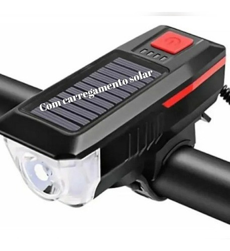 Farol Bike Led Recarregável Solar Ou Usb Com Buzina