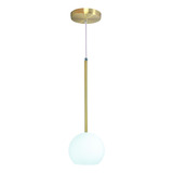 Pendente Lux Dourado Globo Vidro Branco Fosco + Led