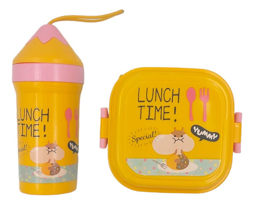 Lunch Box Infantil Set De Toper Lonchera + Botella + Tenedor