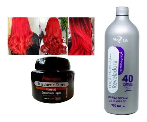  Kit Pó Vermelho Intenso+ Ox 40 Vol. 900ml Hidraty  Mairibel