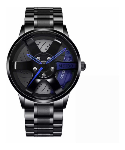 Reloj Automovilistico Negro De Acero, Diseño De Llanta.