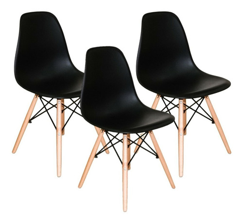 Cadeira De Jantar Henn Decorshop Charles Eames Dkr Eiffel, Estrutura De Cor  Preto, 3 Unidades
