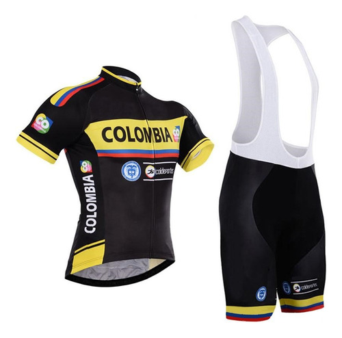 Uniforme Ciclismo Ruta Mtb Colombia Negro Badana Gel Corto