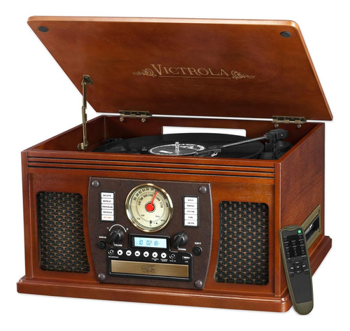 Victrola Reproductor Discos Bluetooth 8 En 1 Con Parlantes