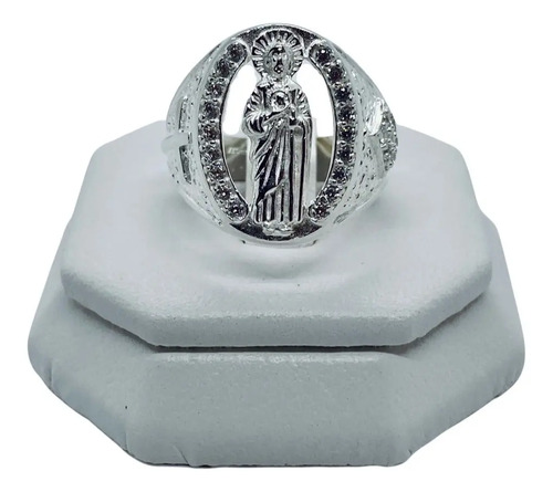 Anillo De San Judas Bulto Ovalado Con Piedra (deperlá Plata)