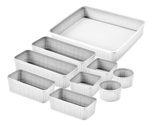 Canastos Organizadores Set De 9 Unids Cocina Baño Multiuso Color Blanco