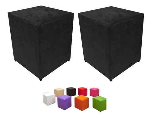 Kit 2 Puff Banqueta Cubo Couro Quadrado Decorativo Promoçãoe