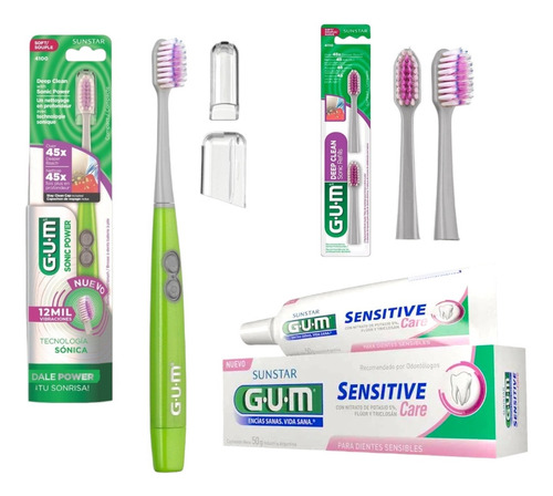 Kit Gum Sonic Cepillo Eléctrico Con Repuestos Y Crema Dental