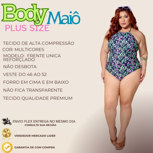 Body Maiô Plus Size Feminino Moda Praia  (veste Do 46 Ao 52)