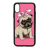 Funda Protector Para iPhone Pug Pañuelo Rosa Perrita