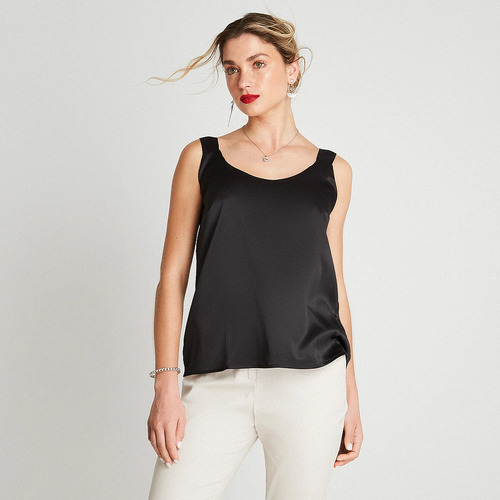 Blusa Satin Sin Mangas Negro Ldp