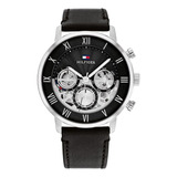 Reloj Tommy Hilfiger Hombre Lux 1710565 Multifuncion Color De La Malla Negro Color Del Bisel Plateado Color Del Fondo Negro