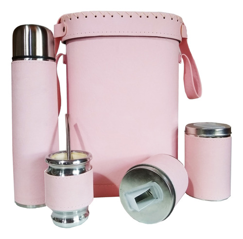 Set Matero Rosa Con Porta Termo Completo Mate Madera