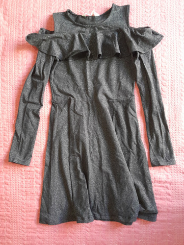 Vestido Negro Con Rayas Plateadas Manga Larg H&m Talla 12-14