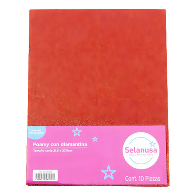 Foamy Tamaño Carta C/diamantina 10 Pzas Selanusa Color Rojo