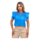 Blusa Camisa Casual Moda Verão Top Com Renda Bordado Delicad