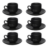 Jogo Xicaras De Porcelana Cafe 90 Ml Preto Manhattan