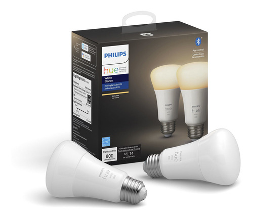 Pack X2 Focos Philips Hue A19 Luz Inteligente Amarillo Color De La Luz Blanco Cálido