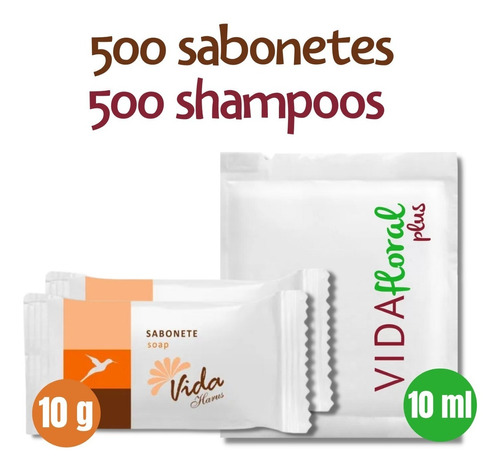 Kit 500 Sabonetes 10gr E 500 Shampoo 2 Em 1 Hotel Motel