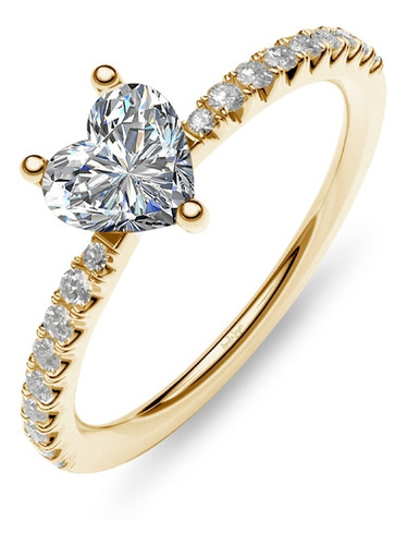 Anillo De Compromiso Heart Pavé Amelie Joyas Oro 14k