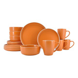 Vajilla De Ceramica Naranja 16 Pzs Moderna 4 Personas Kb-031