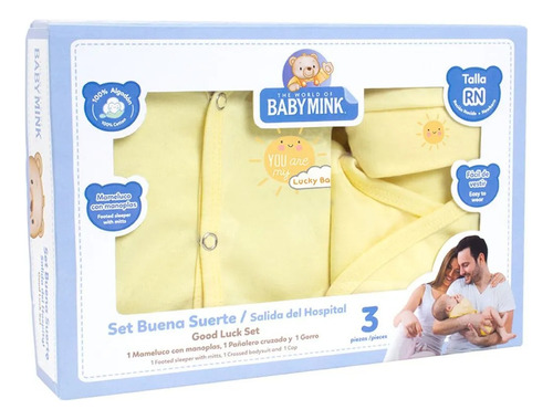 Baby Mink Set Buena Suerte Recien Nacido 0-3 Meses 3 Piezas