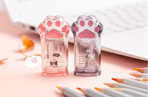 2 Sacapuntas Kawaii Forma De Huella De Gato Neko Muy Cute Color Rosa