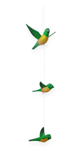 Móbile Pássaros Canário Pendente Madeira Pendurar Decoração
