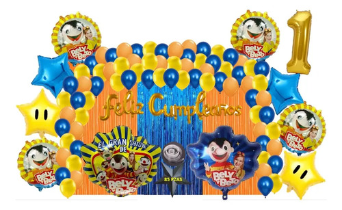 Kit Decoración Fiesta Cumpleaños Globos Bely Y Beto 85 Pzs